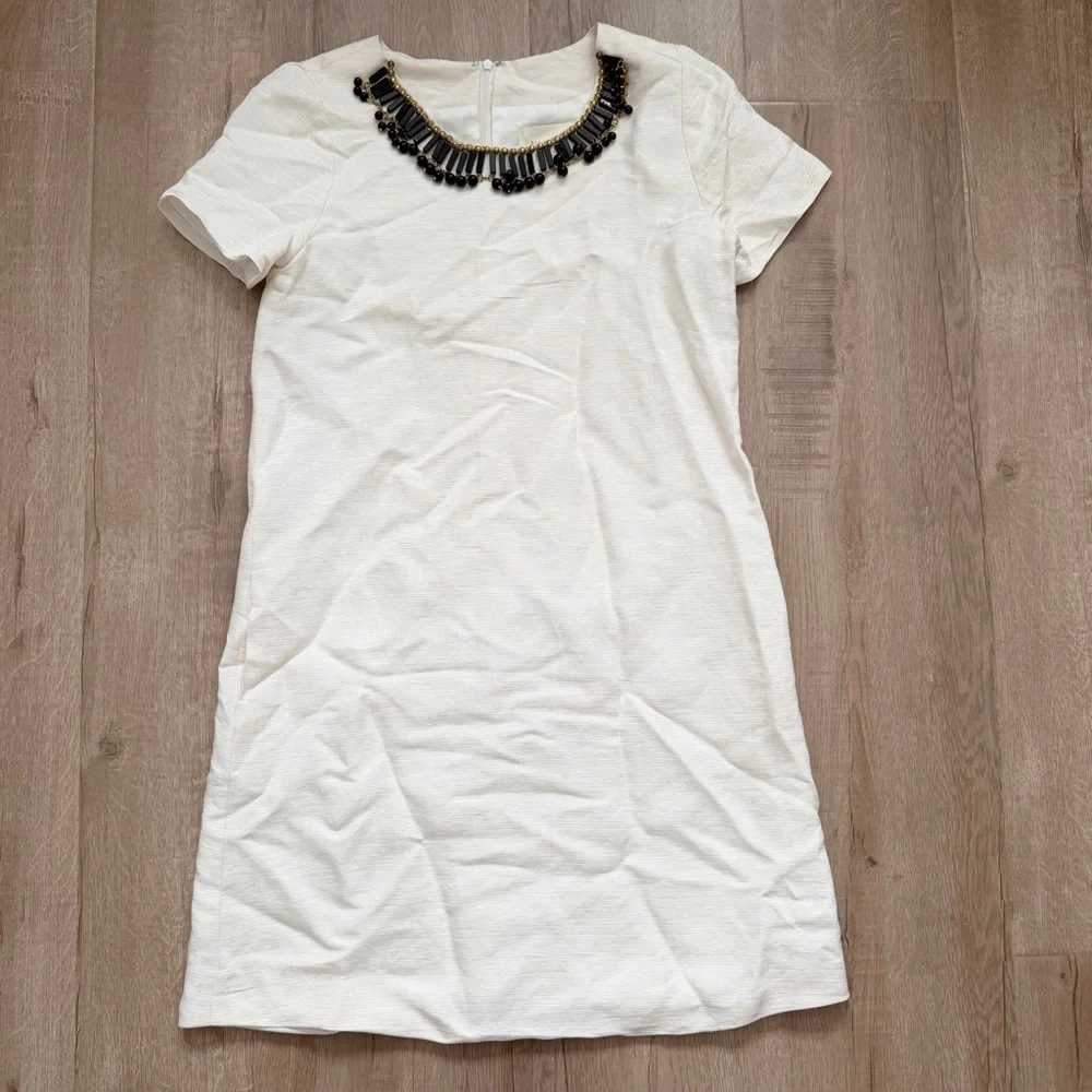 Kate‎ Spade 100% Silk Black Gold Embellished Gail Sheath Mini Dress White Size 0